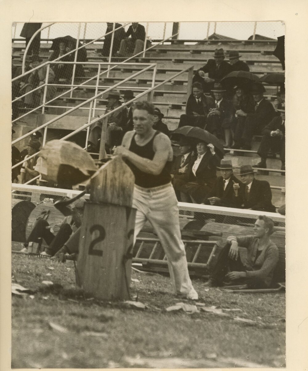 Charlie Winkel Competing in Standing Block, c.1938