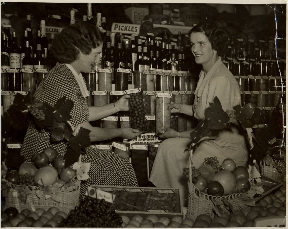 Beryl Mills &amp; Slyvia Burgess with Display of Preserves, 1952