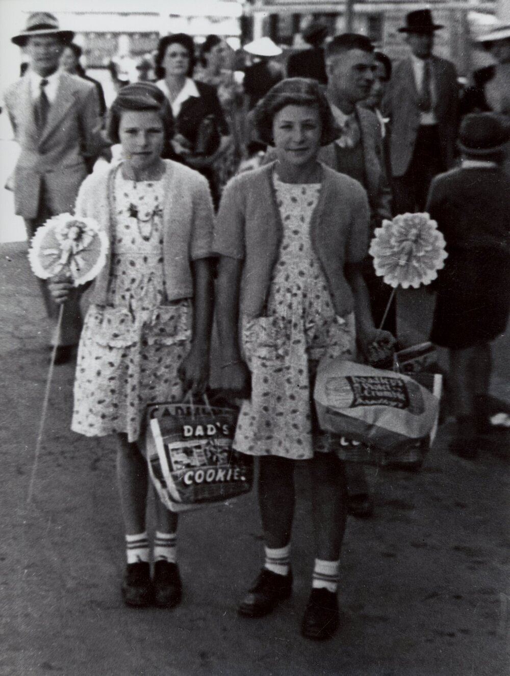 Girls with Showbags and Kewpie Dolls, c.1945-1955
