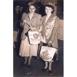 Elizabeth Jelfs and Nola Northcote with Showbags, c.1950