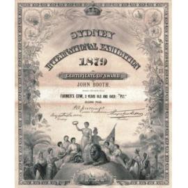 Certificate: Sydney International Exhibition Awarded to John Booth for Farmer's Cow 1879
