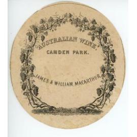 Wine Label - Australian Wine, Camden Park, James & William Macarthur