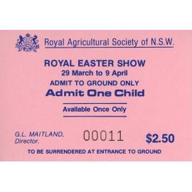 Admission Pass - 1 Child, 1985