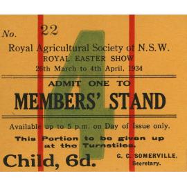 Admission Pass Members Stand Child, 1934
