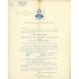 Letter: Grand Intercolonial Industrial & Products Exhibition & Livestock Show 1888