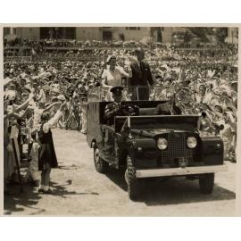 Queen Elizabeth and Prince Philip in Army Vehicle, 1954