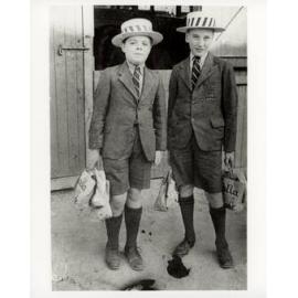 Trevor Schmidt and George Bullock with Showbags, 1940